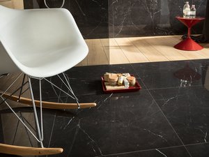 Carrelage Marquinia noir 60x60 Full poli grès cérame effet marbre