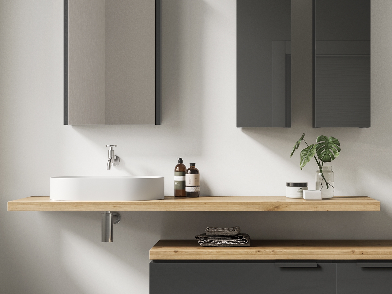 Tablette pour lavabo de salle de bains à poser OXYGEN 180 ép. 4,5 bois