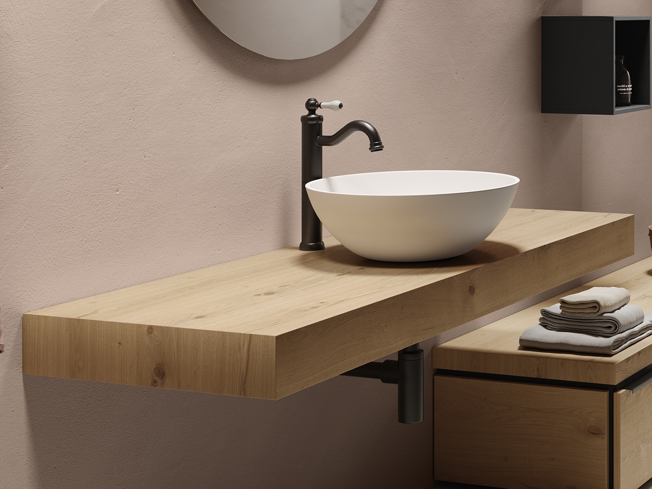 piano in legno per lavabo