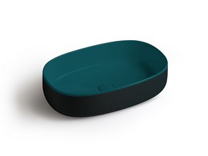Aufsatzwaschbecken Bucchero Oval 55x35 aus Keramik Schwarz Matt/Blaugrün matt