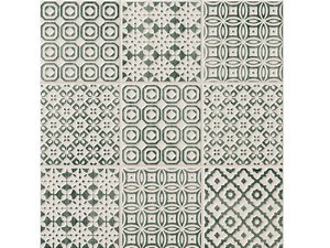 Carrelage Batik décor bois 10x10 patchwork vert