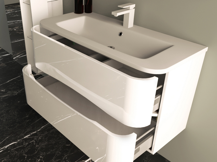 MINOA CURVED BATHROOM FURNITURE 101 CM GLOSSY WHITE WITH WHITE MATT