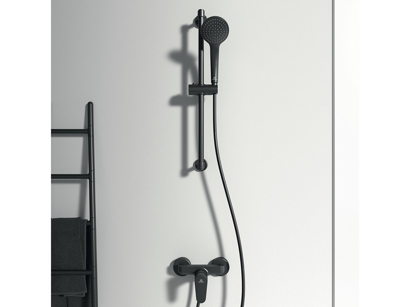 Ideal Standard Cerafine O Duschsystem | Einhebel-Armatur, Regen- & Handbrause | Silk Black, Aufputz