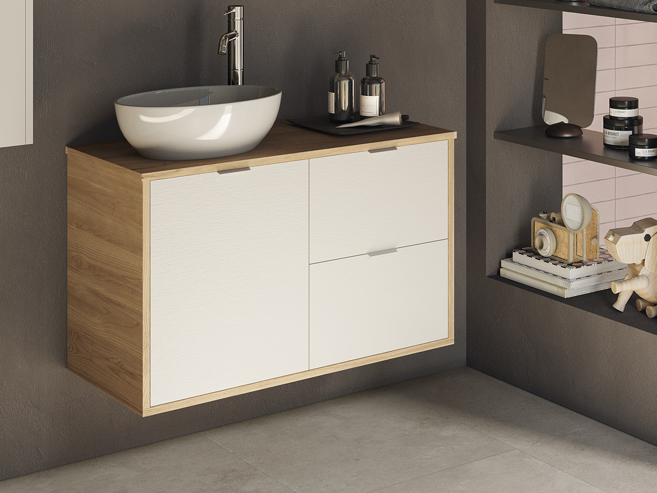 Meuble de salle de bains suspendu Milu' 90 cm avec plan de lavabo