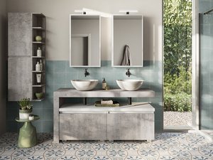 Semi-Suspended Bathroom Cabinet for Countertop Washbasin Topsy Top Wall 147 cm h75 Cement Effect Gray Oxide