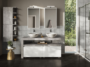 Semi-Suspended Bathroom Cabinet for Countertop Washbasin Topsy Top Wall 147 cm h75 Cement Effect Gray Oxide