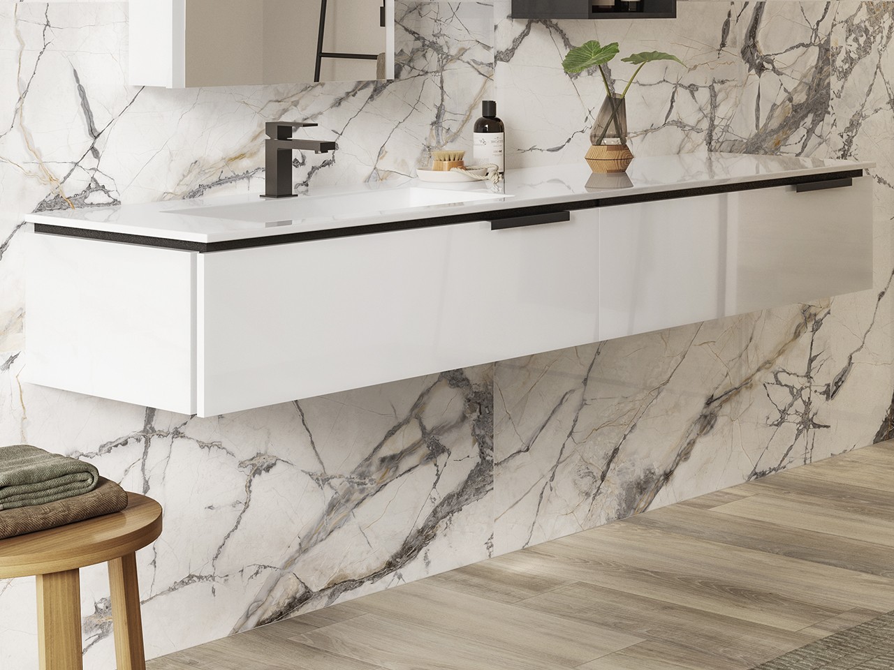 Meuble salle de bain TOUCH 180 cm avec 2 tiroirs et lavabo unitop HIDE