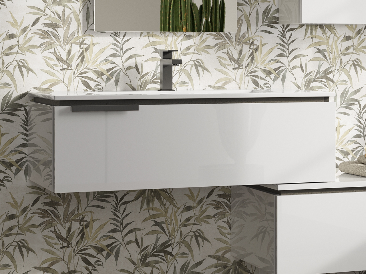 Meuble salle de bain TOUCH 90 cm avec 1 tiroir blanc brillant et lavabo