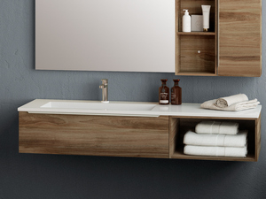 Meuble de salle de bains Trendy 141 cm noyer Belgravia lavabo Hide gauche blanc mat