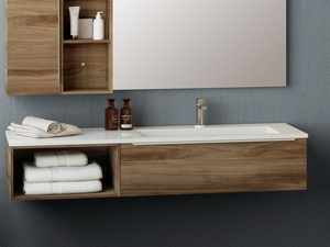 Meuble de salle de bains Trendy 141 cm noyer Belgravia lavabo Hide droite blanc mat