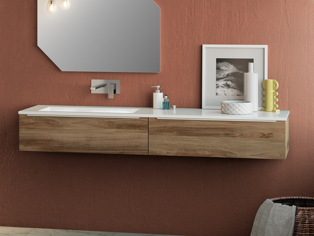 Mobile Bagno Trendy 180 cm 2 Cassetti Lavabo Sx Hide Bianco Opaco Iperceramica