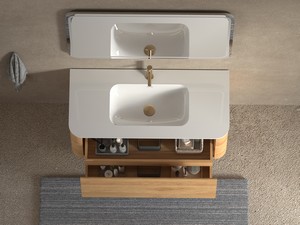 Meuble de salle de bains Etna 100 cm 2 tiroirs en bois multiplis chêne clair avec lavabo en céramique blanc brillant
