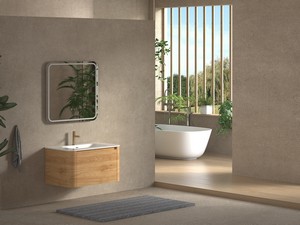Meuble de salle de bains Etna 80 cm 2 tiroirs en bois multiplis chêne clair avec lavabo en céramique blanc brillant