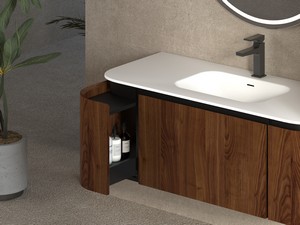 Meuble de salle de bains Tide 120 cm 3 tiroirs en bois multiplis noyer avec lavabo en Solid Surface blanc mat