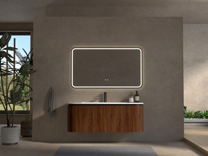 Meuble de salle de bains Tide 120 cm 3 tiroirs en bois multiplis noyer avec lavabo en Solid Surface blanc mat
