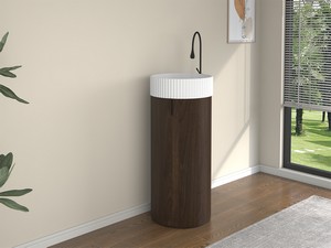 Meuble de salle de bains Tide 40 cm 1 porte en bois multiplis noyer avec lavabo en Solid Surface blanc mat