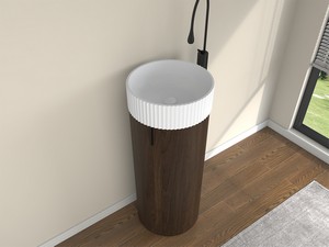 Meuble de salle de bains Tide 40 cm 1 porte en bois multiplis noyer avec lavabo en Solid Surface blanc mat