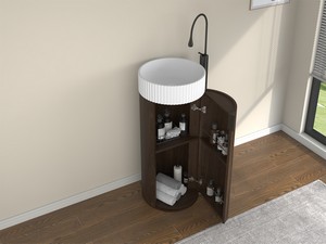 Meuble de salle de bains Tide 40 cm 1 porte en bois multiplis noyer avec lavabo en Solid Surface blanc mat
