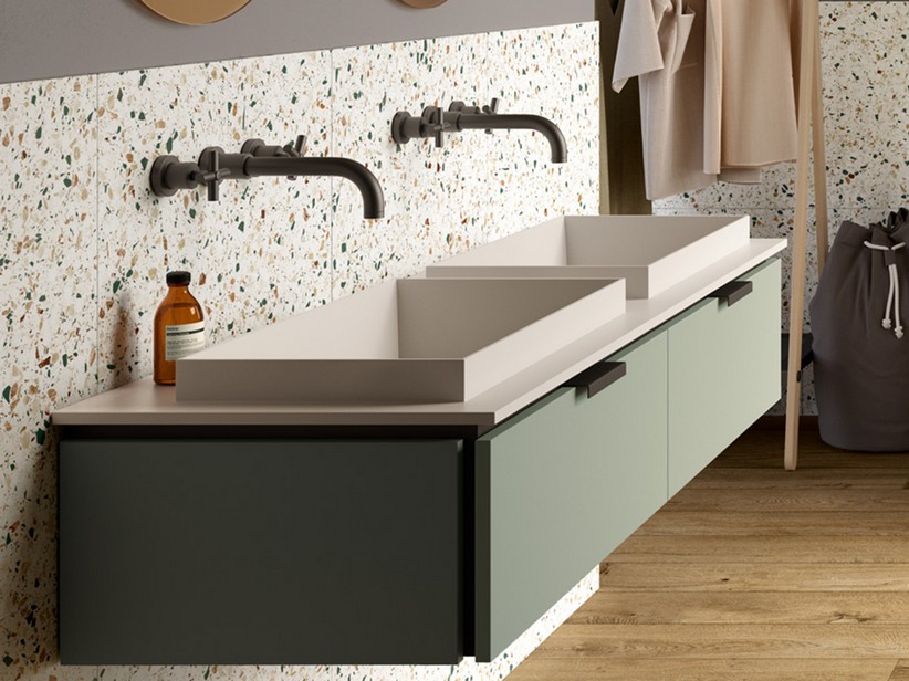 Meuble de salle de bains TOUCH 140 cm 2 tiroirs vert sauge mat et