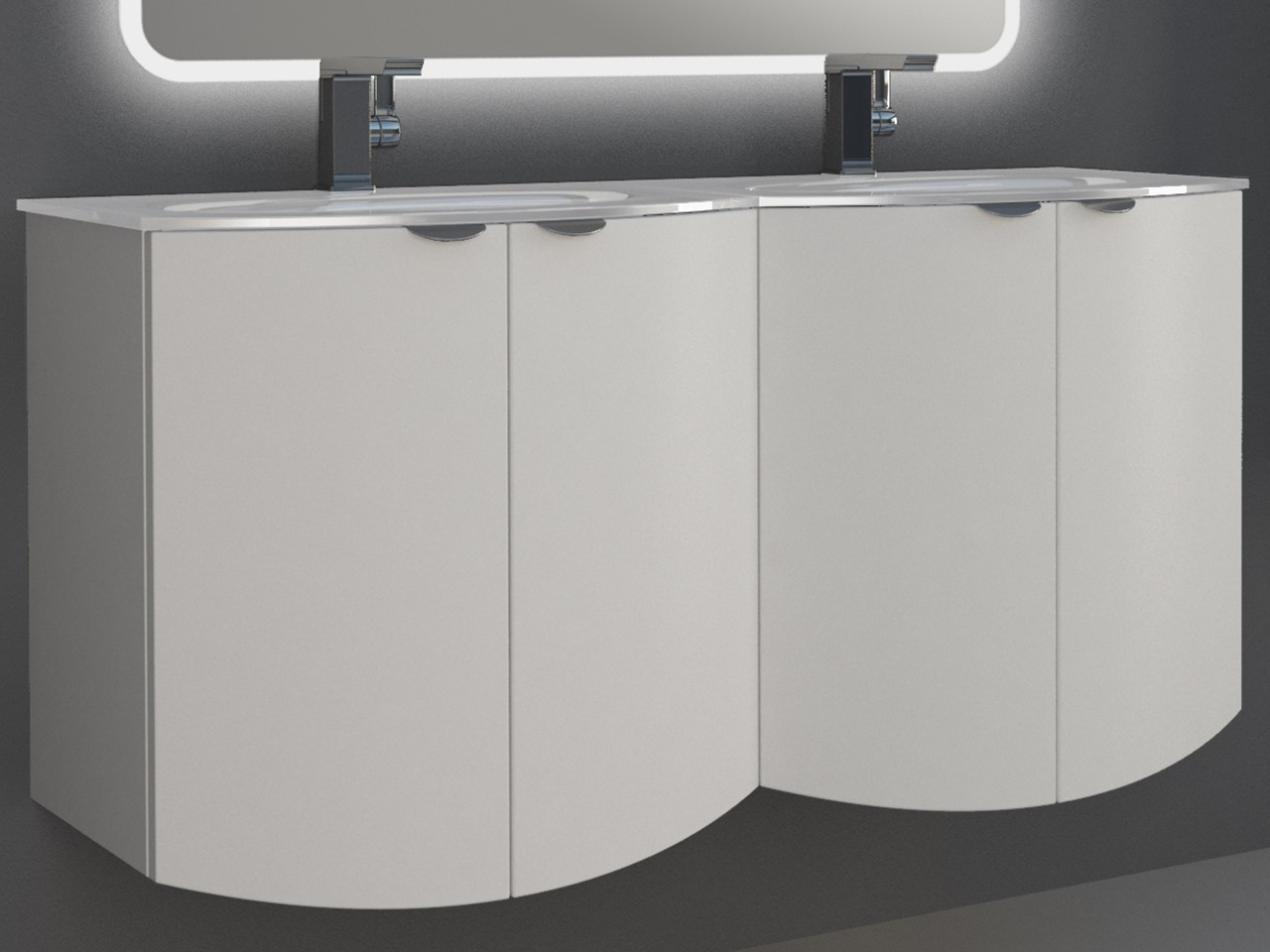 Meuble salle de bain incurvé Wave 138 cm blanc mat et lavabo en verre