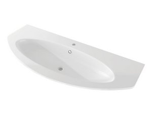 Gewölbtes Badmöbel Modo 121 cm Grau Natur und Waschbecken Weiß Glänzend