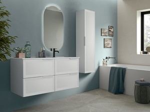 Modula Bathroom Furniture 121 cm 4 Drawers Matt White with Avivo Right Ceramic Basin