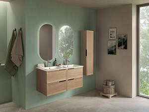 Modula Bathroom Furniture 121 cm 4 Drawers Light Oak with Smart Ceramic Unitop Washbasin