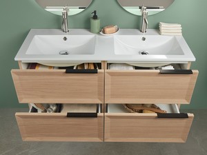 Modula Bathroom Furniture 121 cm 4 Drawers Light Oak with Smart Ceramic Unitop Washbasin