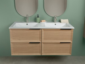 Modula Bathroom Furniture 121 cm 4 Drawers Light Oak with Smart Ceramic Unitop Washbasin