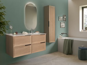 Modula Bathroom Furniture 121 cm 4 Drawers Light Oak with Avivo Right Ceramic Basin