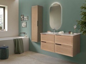 Modula Bathroom Furniture 121 cm 4 Drawers Light Oak with Avivo Left Ceramic Basin