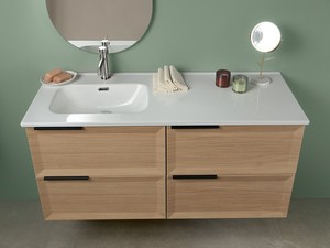 Modula Bathroom Furniture 121 cm 4 Drawers Light Oak with Avivo Left Ceramic Basin