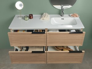 Modula Bathroom Furniture 121 cm 4 Drawers Light Oak with Avivo Right Ceramic Basin