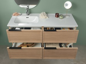 Modula Bathroom Furniture 121 cm 4 Drawers Light Oak with Avivo Left Ceramic Basin