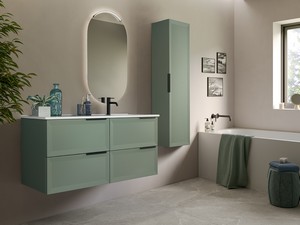Modula Bathroom Furniture 121 cm 4 Drawers Matt Green with Avivo Right Ceramic Basin