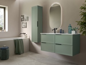 Modula Bathroom Furniture 121 cm 4 Drawers Matt Green with Avivo Left Ceramic Basin