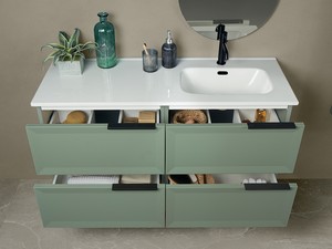 Modula Bathroom Furniture 121 cm 4 Drawers Matt Green with Avivo Right Ceramic Basin