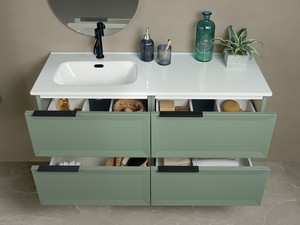 Modula Bathroom Furniture 121 cm 4 Drawers Matt Green with Avivo Left Ceramic Basin