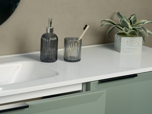 Modula Bathroom Furniture 121 cm 4 Drawers Matt Green with Avivo Left Ceramic Basin