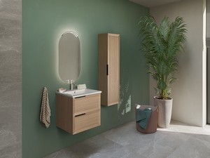 Modula Bathroom Furniture 61 cm 2 Drawers Light Oak with Smart Ceramic Unitop Washbasin