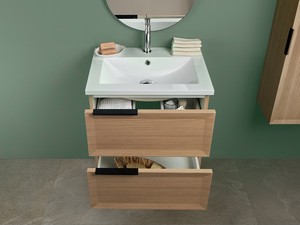 Modula Bathroom Furniture 61 cm 2 Drawers Light Oak with Smart Ceramic Unitop Washbasin