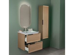 Modula Bathroom Furniture 61 cm 2 Drawers Light Oak with Smart Ceramic Unitop Washbasin
