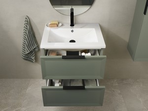 Modula Bathroom Furniture 61 cm 2 Drawers Matt Green with Smart Unitop Washbasin