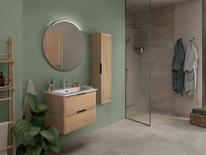 Modula Bathroom Furniture 75 cm 2 Drawers Light Oak with Smart Ceramic Unitop Washbasin