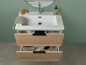 Modula Bathroom Furniture 75 cm 2 Drawers Light Oak with Smart Ceramic Unitop Washbasin