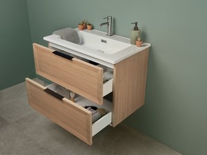 Modula Bathroom Furniture 75 cm 2 Drawers Light Oak with Smart Ceramic Unitop Washbasin