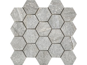 Mosaïque Alpes Grey 29x27 grès cérame effet pierre quartzite gris