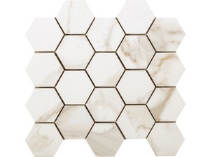 Calacatta Gold Marbles Mosaic 29x27 Stoneware Honed Marble Effect Glossy White