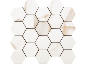 Mosaik Luxor Gold 29x27 Feinsteinzeug Marmoroptik Calacatta Gold