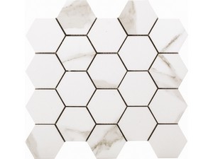 Mosaik Luxor White 29x27 Feinsteinzeug Marmoroptik Weiß glänzend